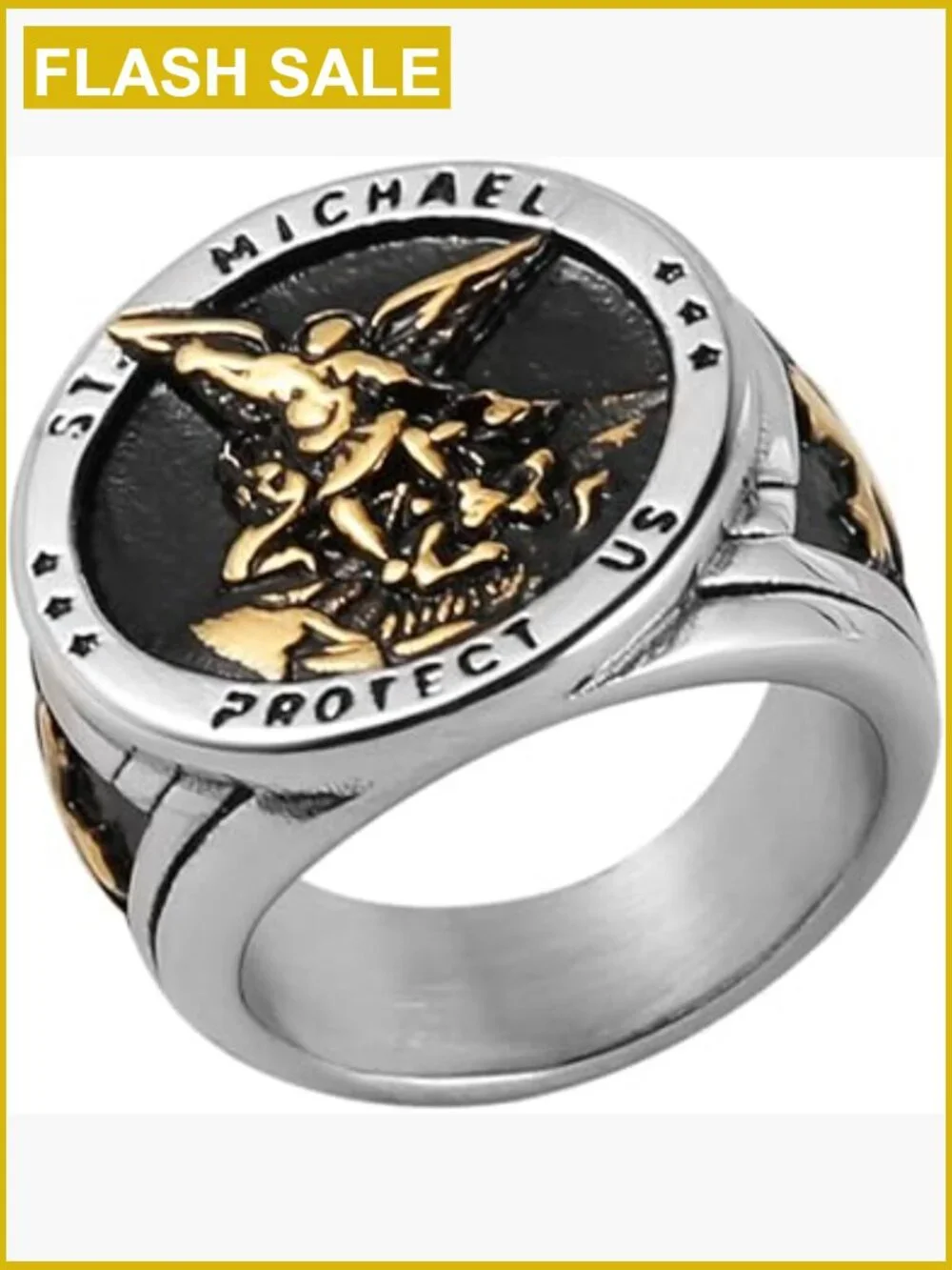 St. Michael Archangel Ring Stainless Steel Signet Ring Protector